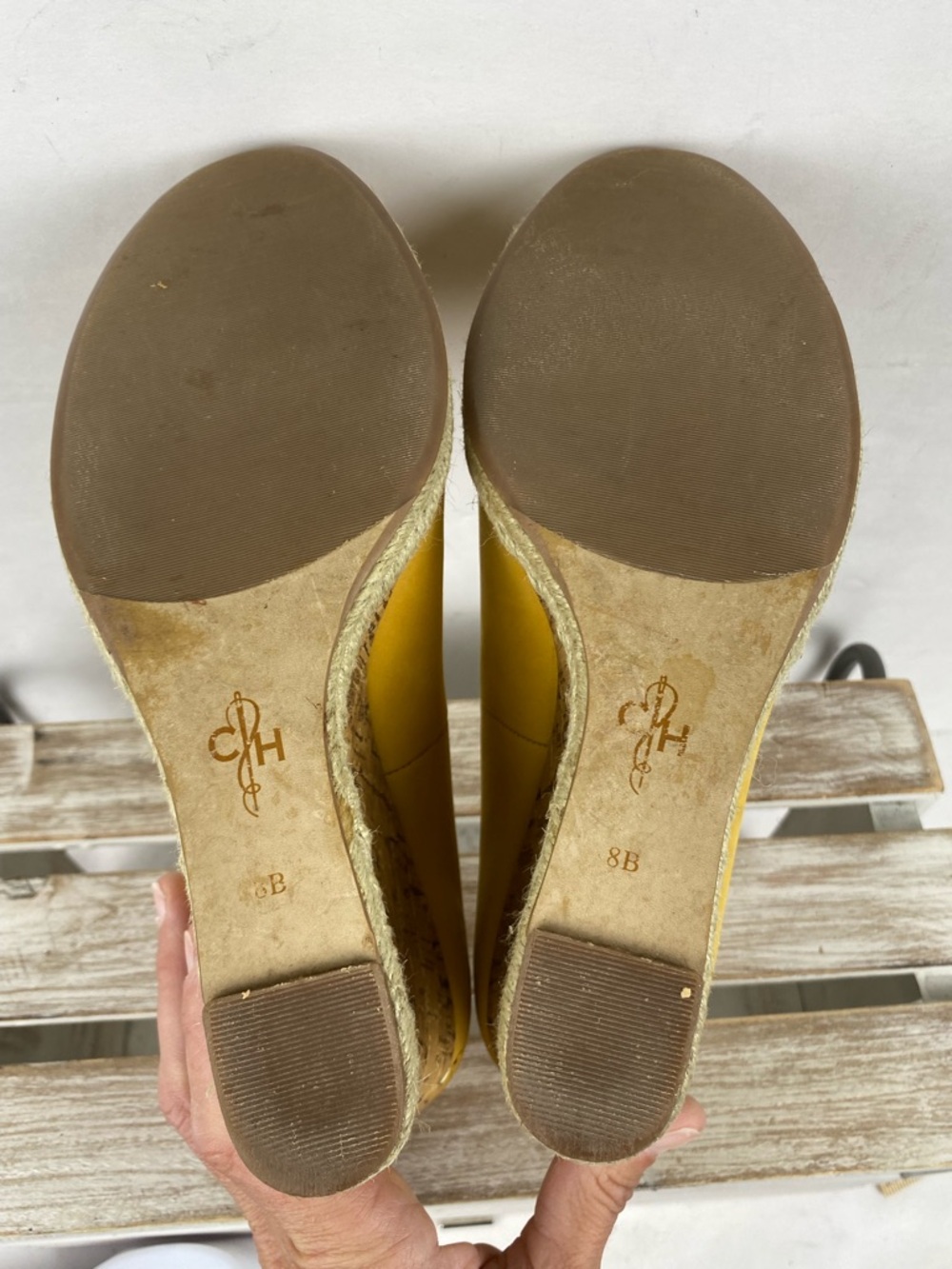 Cole Haan yellow nubuck leather Jocelyn OT peep-toe wedge shoes women’s size 8B - Picture 14 of 14